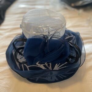 Kentucky Derby Elegant Blue Organza Wide Brim Hat.